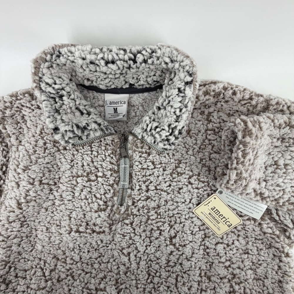 j america Womens Fleece Sherpa Pullover Sweatshirt Taupe Brown M